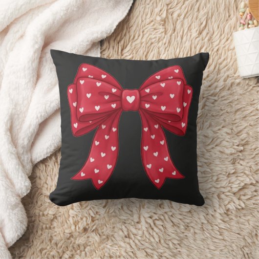 Trendy Coquette Red Ribbon Bow with White Hearts クッション (ブランケット)