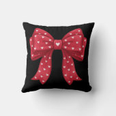 Trendy Coquette Red Ribbon Bow with White Hearts クッション (裏面)