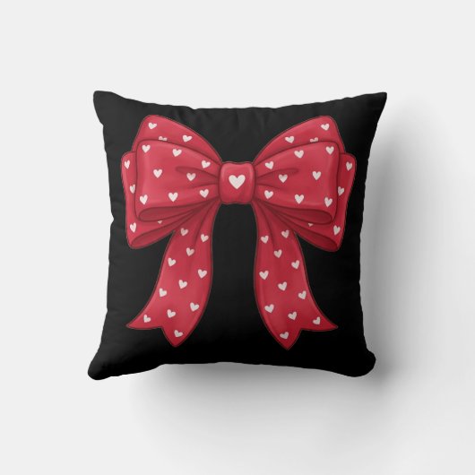 Trendy Coquette Red Ribbon Bow with White Hearts クッション (裏面)