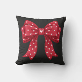 Trendy Coquette Red Ribbon Bow with White Hearts クッション