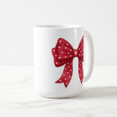 Trendy Coquette Red Ribbon Bow with White Hearts コーヒーマグカップ (正面右)