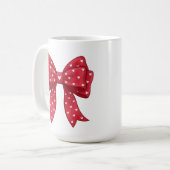Trendy Coquette Red Ribbon Bow with White Hearts コーヒーマグカップ (正面左)