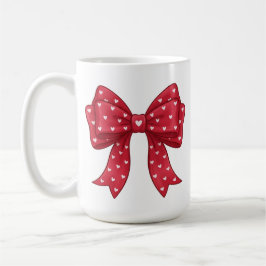 Trendy Coquette Red Ribbon Bow with White Hearts コーヒーマグカップ