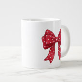 Trendy Coquette Red Ribbon Bow with White Hearts ジャンボコーヒーマグカップ (正面右)