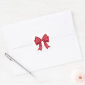 Trendy Coquette Red Ribbon Bow with White Hearts スクエアシール (封筒)