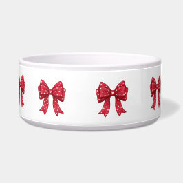 Trendy Coquette Red Ribbon Bow with White Hearts ボウル