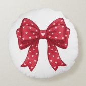 Trendy Coquette Red Ribbon Bow with White Hearts ラウンドクッション (裏面)