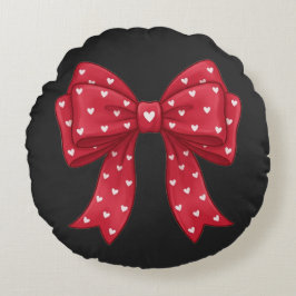 Trendy Coquette Red Ribbon Bow with White Hearts ラウンドクッション