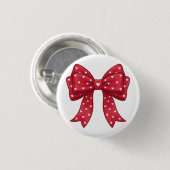 Trendy Coquette Red Ribbon Bow with White Hearts 缶バッジ (正面&裏面)