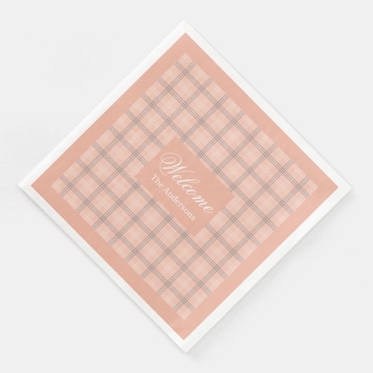 Trendy Coral Napkins Personalized Plaid Table Set (コーナー)