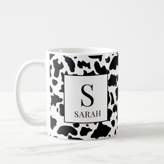 Trendy Cow Print Monogram Initial Name Mug コーヒーマグカップ (左)