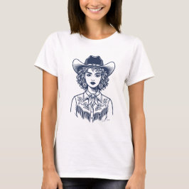 Trendy Cowgirl Western Line Art Tシャツ