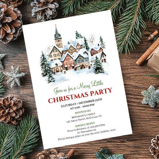 Trendy cozy Christmas scene festive dinner invites 招待状