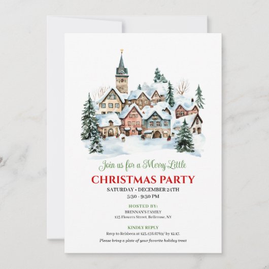 Trendy cozy Christmas scene festive dinner invites 招待状 (正面)