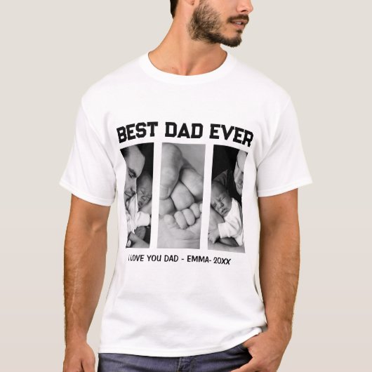 Trendy Custom Best Dad Ever Photo Baby Name &Year Tシャツ (正面)