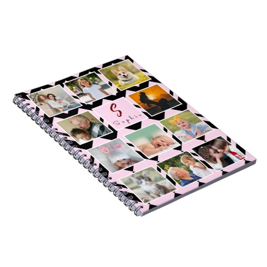 Trendy Custom Name Monogram 11 Photos Collage ノートブック (右側)