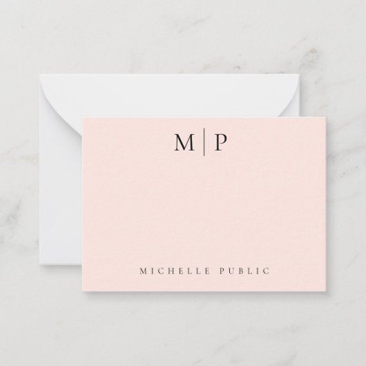 Trendy Custom Template Chic Blush Pink Monogrammed ノートカード (正面)