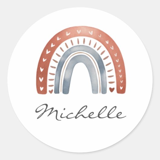 Trendy Cute Boho Watercolor Rainbow Personalized ラウンドシール (正面)