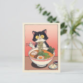 Trendy Cute Cat eating ramen Japanese  ポストカード (スタンド正面)