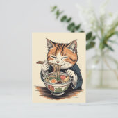 Trendy Cute Cat eating ramen Japanese  ポストカード (スタンド正面)