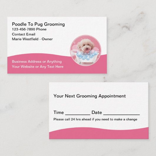Trendy Cute Dog Grooming Business Cards 予約カード (正面/裏面)