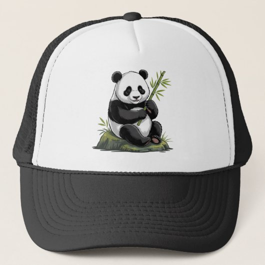 Trendy Cute Panda Bear With Greenery Bamboo  キャップ (正面)