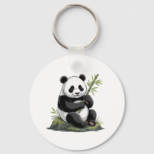 Trendy Cute Panda Bear With Greenery Bamboo キーホルダー (正面)