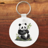 Trendy Cute Panda Bear With Greenery Bamboo キーホルダー (裏面)