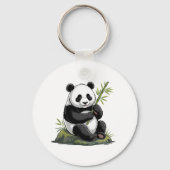 Trendy Cute Panda Bear With Greenery Bamboo キーホルダー (裏面)