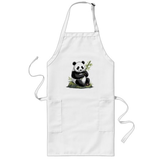 Trendy Cute Panda Bear With Greenery Bamboo  ロングエプロン (正面)