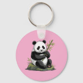 Trendy Cute Panda Bear With Greenery Bamboo Pink キーホルダー (裏面)
