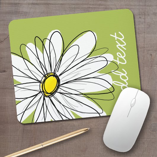 Trendy Daisy Floral Illustration - lime and yellow マウスパッド