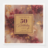 Trendy Dark Red Blush Gold Flowers 50th Birthday (正面)