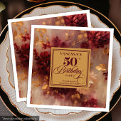 Trendy Dark Red Blush Gold Flowers 50th Birthday