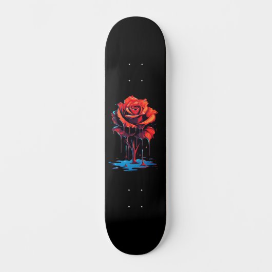 Trendy Distressed Grunge Red Rose Skate Deck スケートボード (正面)
