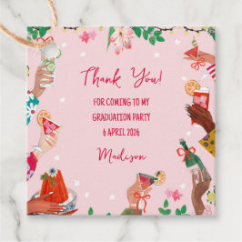Trendy Doodle Cheers to Grad Photo Thank You Card フェイバータグ