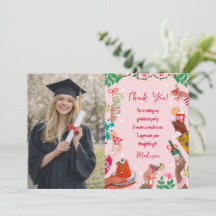 Trendy Doodle Cheers to Grad Photo Thank You Card