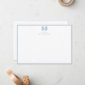 Trendy Dusty Blue Bow Border Name Wedding ノートカード (正面/裏面インサイチュ)