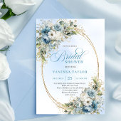 Trendy Dusty Blue Flowers Eucalyptus Bridal Shower 招待状