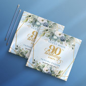 Trendy Dusty Blue Flowers Glitter Frame 90th ゲストブック