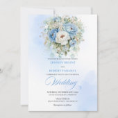 Trendy Dusty Blue White Peony Wedding Invitation 招待状 (正面)