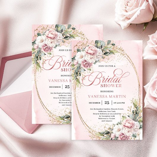 Trendy Dusty Pink Eucalyptus Bridal Shower Invite 招待状