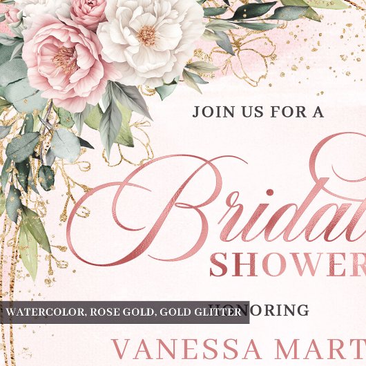 Trendy Dusty Pink Eucalyptus Bridal Shower Invite 招待状