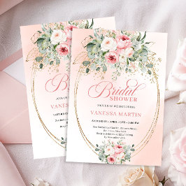 Trendy Dusty Pink Floral Bridal Shower Invitation 招待状