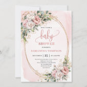 Trendy Dusty Pink Floral Eucalyptus Girl Baby Show 招待状 (正面)