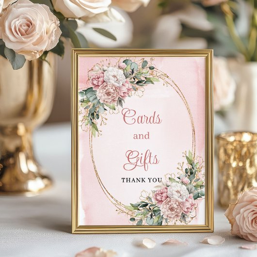 Trendy Dusty Pink Flowers Gold Glitter Cards Gifts ポスター
