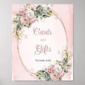 Trendy Dusty Pink Flowers Gold Glitter Cards Gifts ポスター (正面)