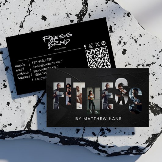 Trendy Edgy Personal Trainer Fitness Photo Letter 名刺