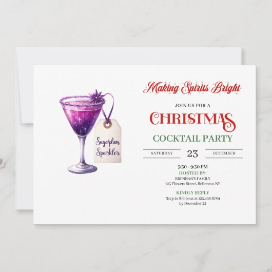 Trendy editable Christmas cocktails party invite 招待状 (正面)