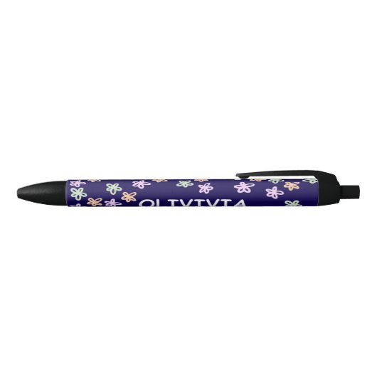 TRENDY Elegant Blue Flower PATTERN Pen 黒ボールペン (トップ)